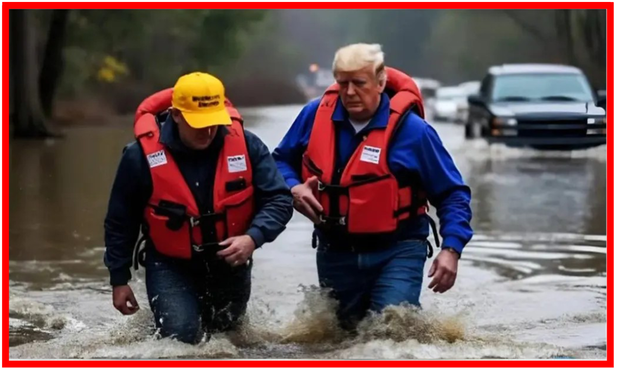 AI-generated image of Trump during hurricane rescue